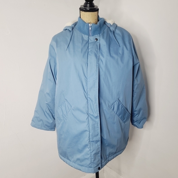 Vintage 80s Blue Sherpa Lined Winter Jacket Windsor Bay 1X Plus - Picture 1 of 15